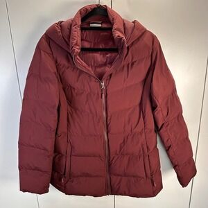 32 Degrees Womens Lg Burgandy Heat‎ Packable Hooded Puffer Jacket Fall Classic